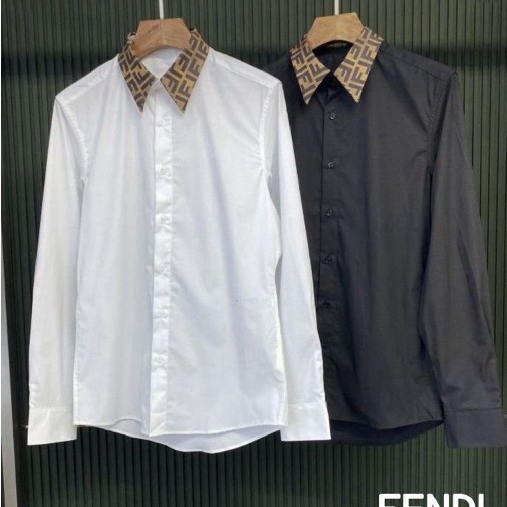 Fendi White and Black Dress Shirts with Signature Collar